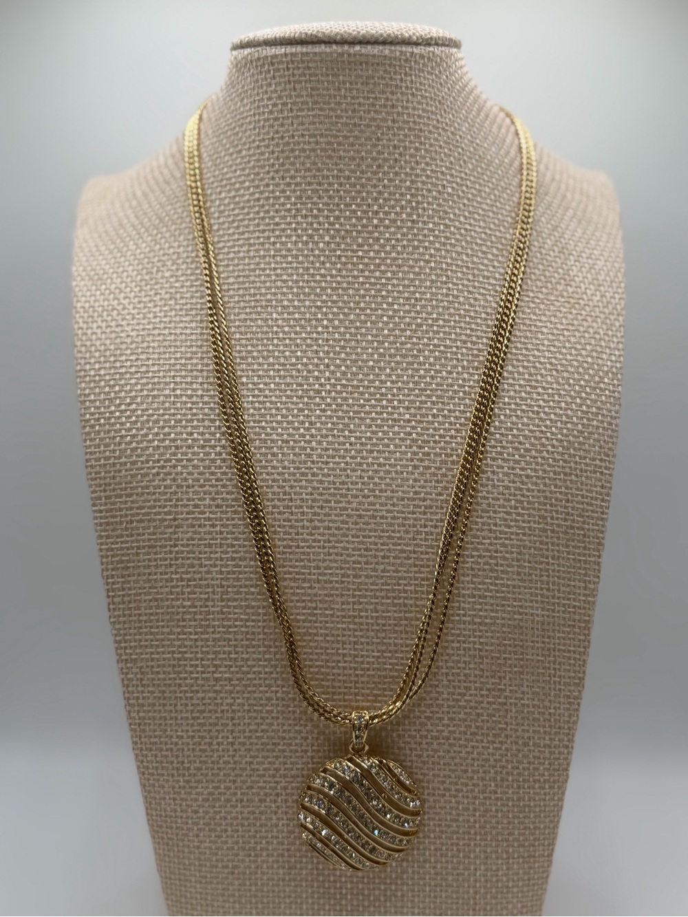 Gold Toned Wave Pendant Necklace - Designer Style